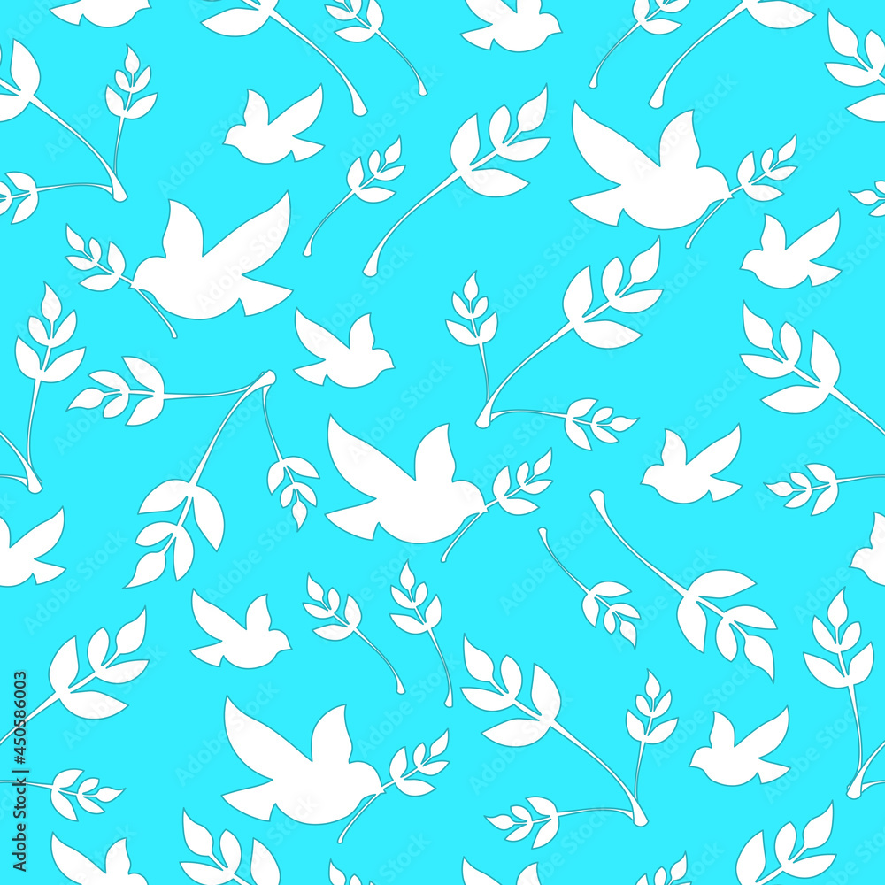 seamless pattern with birds and branches of leaves 
