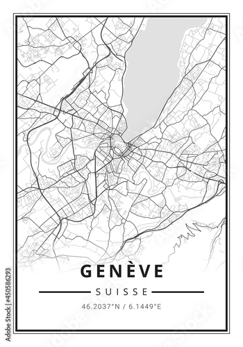 Street map art of Geneva city in Switzerland - Africa