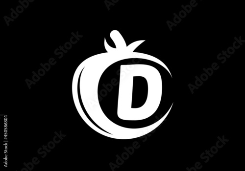 Initial D monogram alphabet with tomato. Tomato logo design template. Font emblem. Modern vector logo for organic food business, and company identity