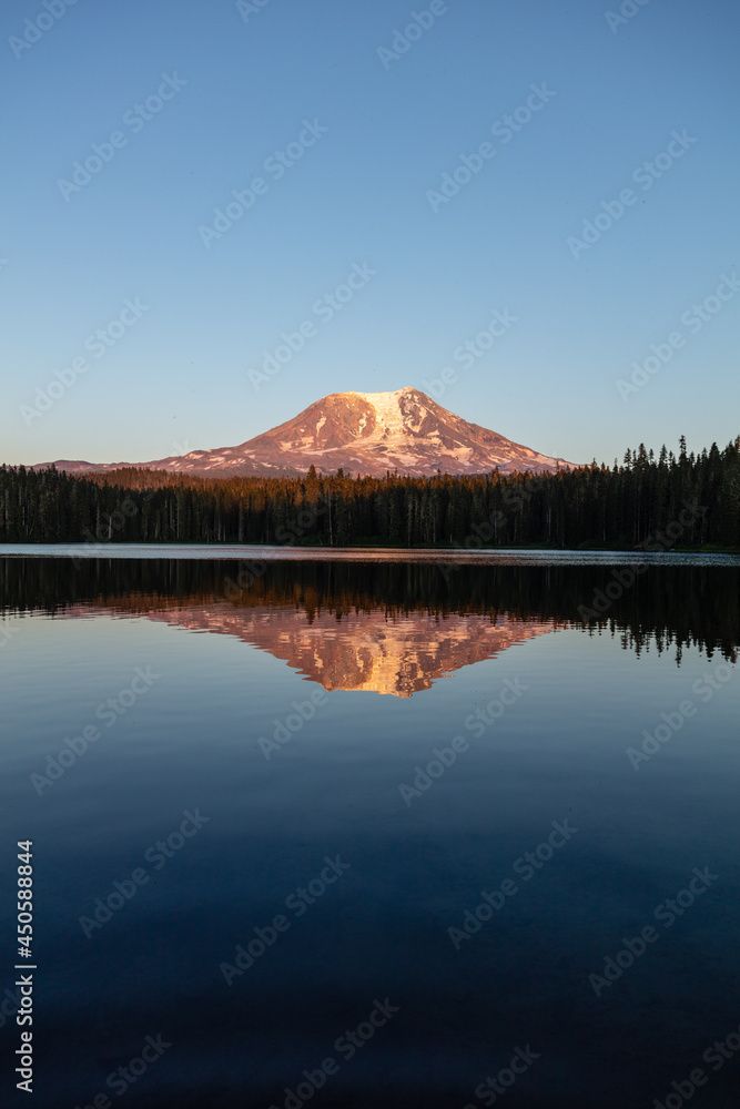 Mt Adams and reflection with evening light.