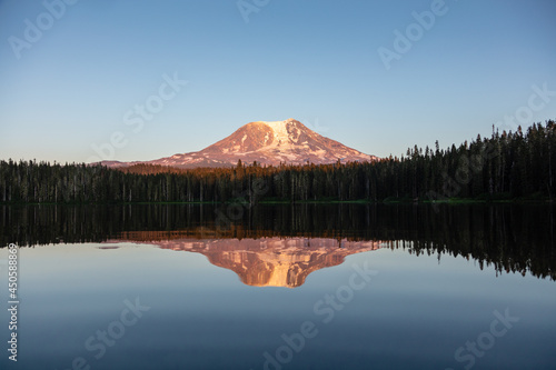 Mt Adams and reflection with evening light.