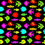 Colorful stylized cartoon funny fish seamless pattern. Vector illustration. 
