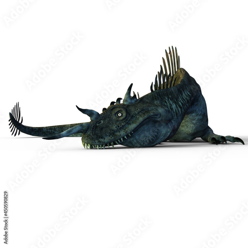 3d-illustration of an isolated giant fantasy sea dragon dinosaur