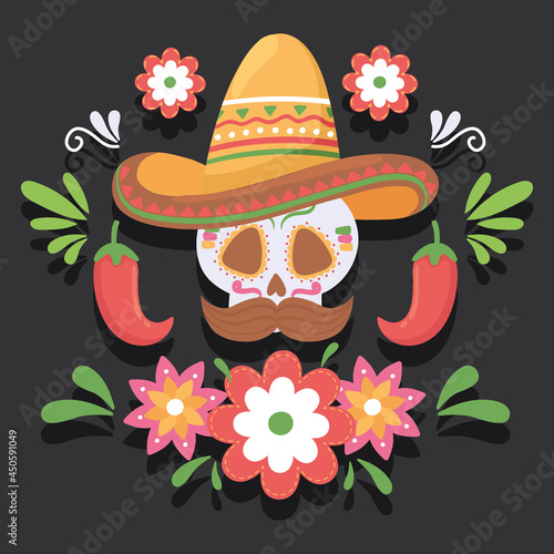 mexican skull with hat