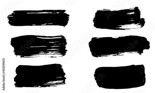 Six, blank paintbrush stroke vectors isolated against a white, blank background with copy space for text. Great for backdrops, banners, borders, signs and text boxes.