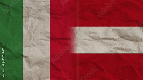 Austria and Italy Flags Together, Crumpled Paper Effect Background 3D Illustration