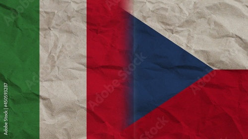 Czech Republic and Italy Flags Together, Crumpled Paper Effect Background 3D Illustration
