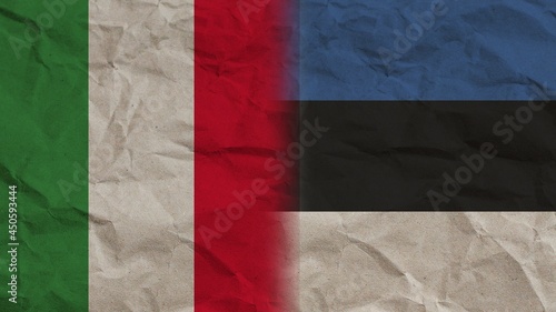 Estonia and Italy Flags Together, Crumpled Paper Effect Background 3D Illustration