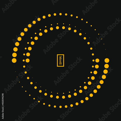 Yellow halftone dots in circle form. Halftone design element for border frame, round logo, blackout tattoo, sign, symbol, web pages, prints, template, pattern and abstract background