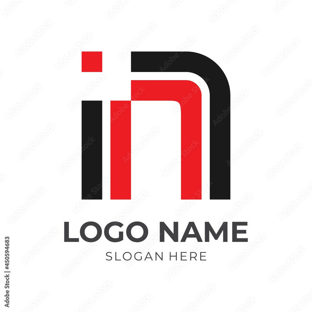 initial n logo template with flat red and black color style