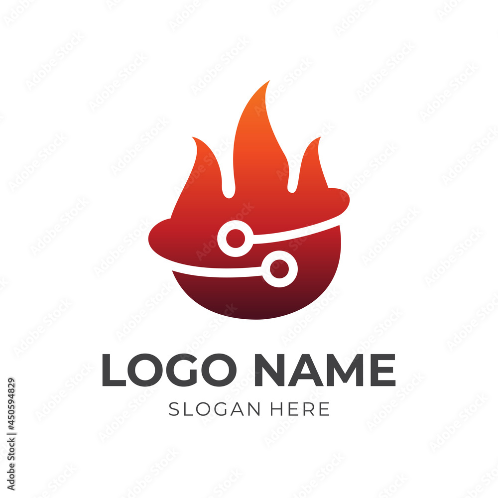 hot food logo design, flame and food, combination logo with 3d orange color style hot food logo design, flame and food, combination logo with 3d orange color style