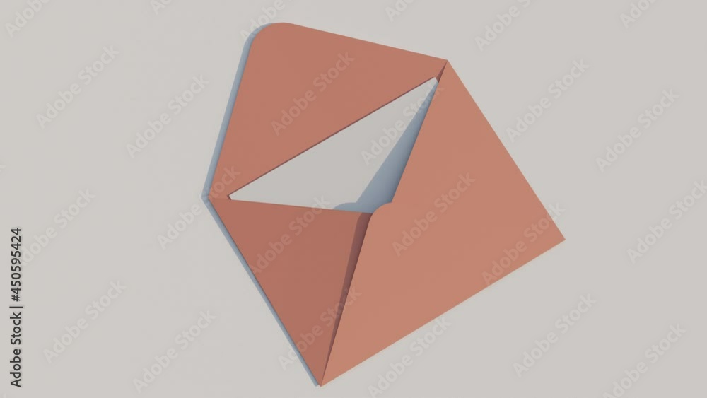 Blank sheet of paper coming out of an envelope. 3D rendering animation