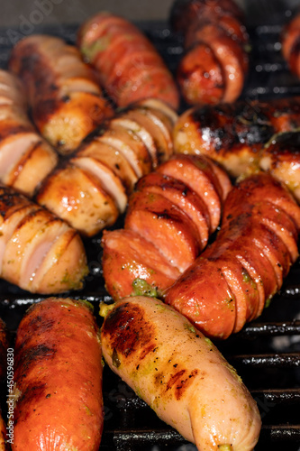 sausages on grill