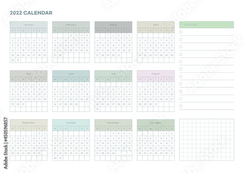 Note, scheduler, diary, calendar planner document template illustration. Calendar form for the year 2022.
