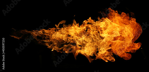 Fire and burning flame torch isolated on black background for graphic design usage