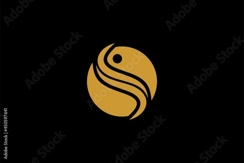 Pain logo design. Backbone medical care illustration symbol. Abstract monogram letter S and circle vector icons.