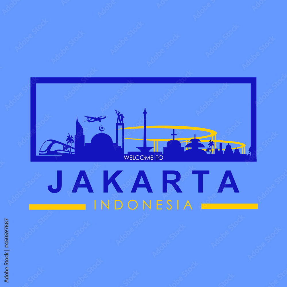 jakarta the central city of indonesia logo, silhouette of urban skyline vector illustrations