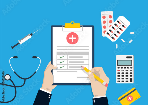Health insurance for medical protection, medical insurance concept vector illustration