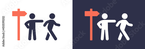 Signpost icon. People walk to right direction icon vector illustration.