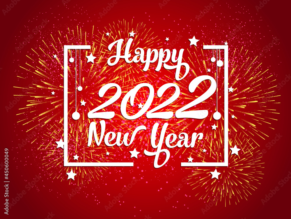 Happy New Year 2022 with fireworks bursting. backgrounds for Merry Christmas festive.