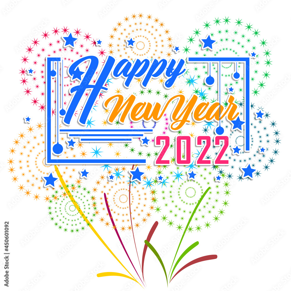 Happy New Year 2022 with fireworks bursting. backgrounds for Merry Christmas festive.