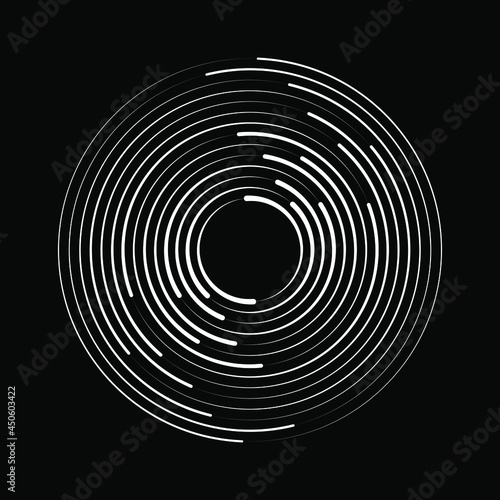 White curved stripes in rounded form. Geometric art. Design element for border frame, round logo, blackout tattoo, sign, symbol, web pages, prints, template, pattern and abstract background