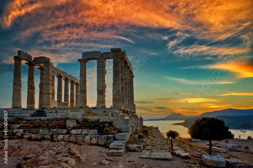 After sunset at the Temple of Poseidon, Cape Sounion, Greece