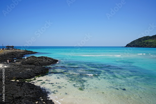a fascinating seaside landscape with clear bluish water