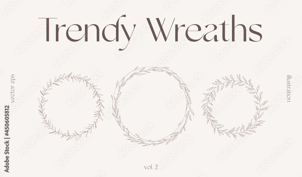 Hand draw one line floral elements greenery vector Hand draw one line floral elements greenery vector