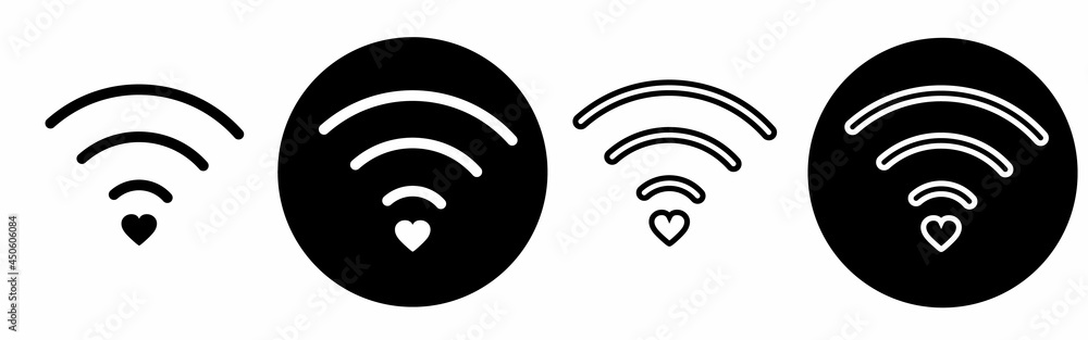 Wifi and heart. Wireless transmission of amur Wi fi. Remote access to romantic feelings. Internet lovers. Wi-fi Icon attraction to another person. Illustration for Valentines day Wifi and heart. Wireless transmission of amur Wi fi. Remote access to romantic feelings. Internet lovers. Wi-fi Icon attraction to another person. Illustration for Valentines day