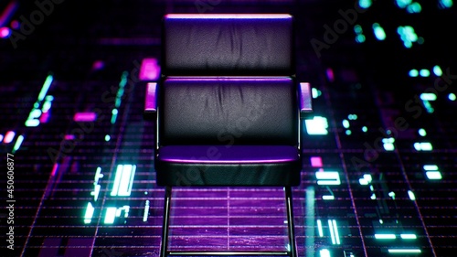 Fototapeta Naklejka Na Ścianę i Meble -  Black Chair on the Cyberspace 3D Rendering