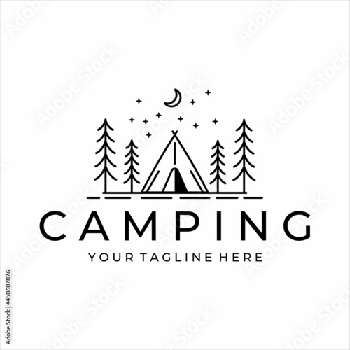 camping logo line art simple minimalist vector illustration template icon design. adventure and wanderlust symbol for activity outdoor summer camp