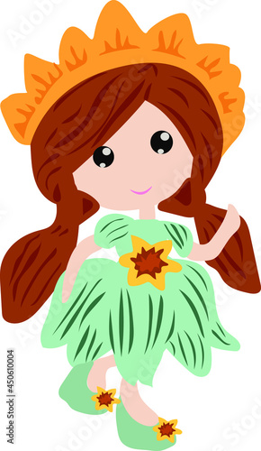 girl in a dress with a wreath on her head  vector drawing