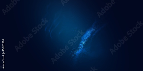 Abstract colorful digital particles wave with bokeh and light background, 3d render wave line dot background, line wave light glowing effect particular background.  © World War III