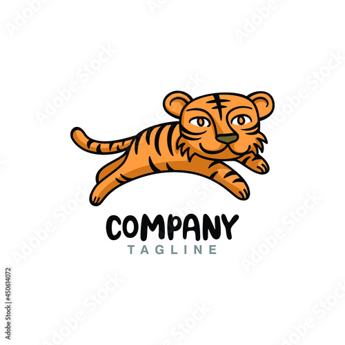 Funny Cartoon Jumping Tiger. Animal Character for Logo or Mascot Ideas