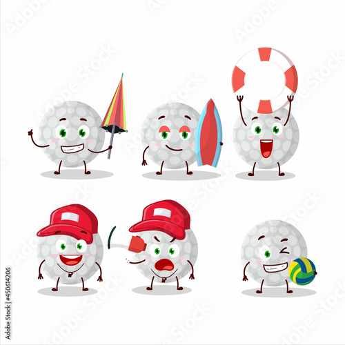 Happy Face handball cartoon character playing on a beach