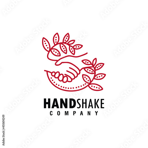 Handshake Gesture and Foliage in Line Style Illustration. Can be Used for Logo Ideas or Graphic Element as Well 
