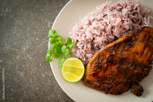 Obraz na plátně spicy grilled Jamaican jerk chicken with rice