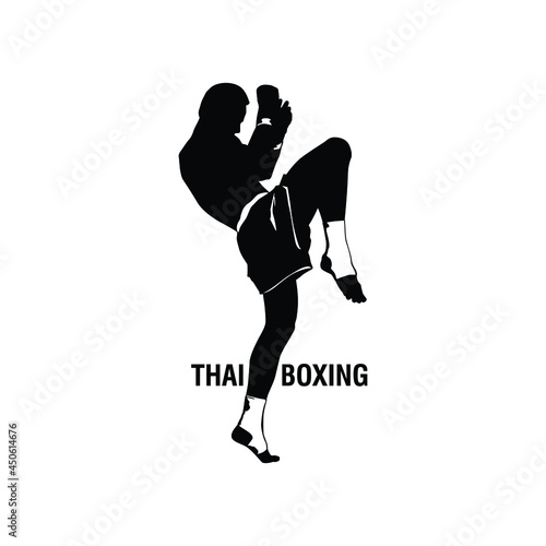 Thai Boxing Silhouette. Martial Art Logo Concept