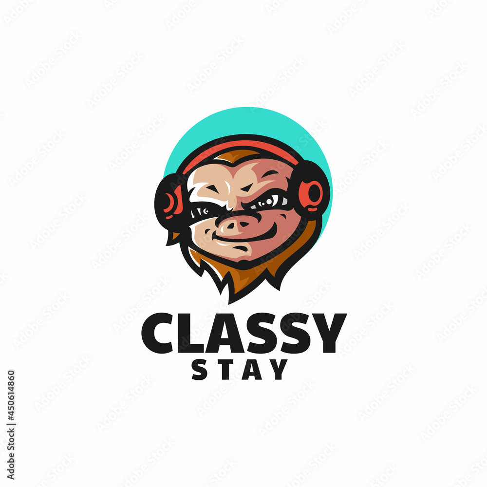 Vector Logo Illustration Classy Monkey Mascot Cartoon Style.