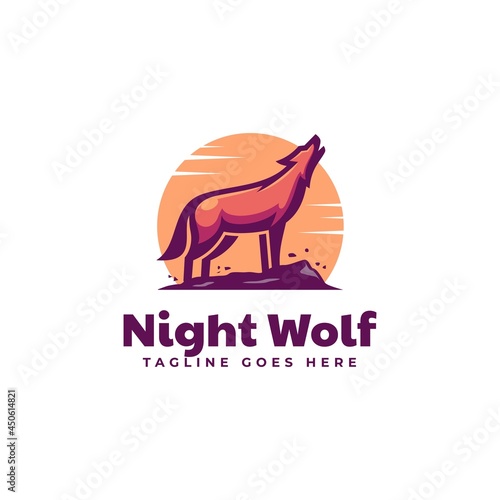 Vector Logo Illustration Night Wolf Simple Mascot Style.