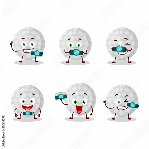 Photographer profession emoticon with handball cartoon character