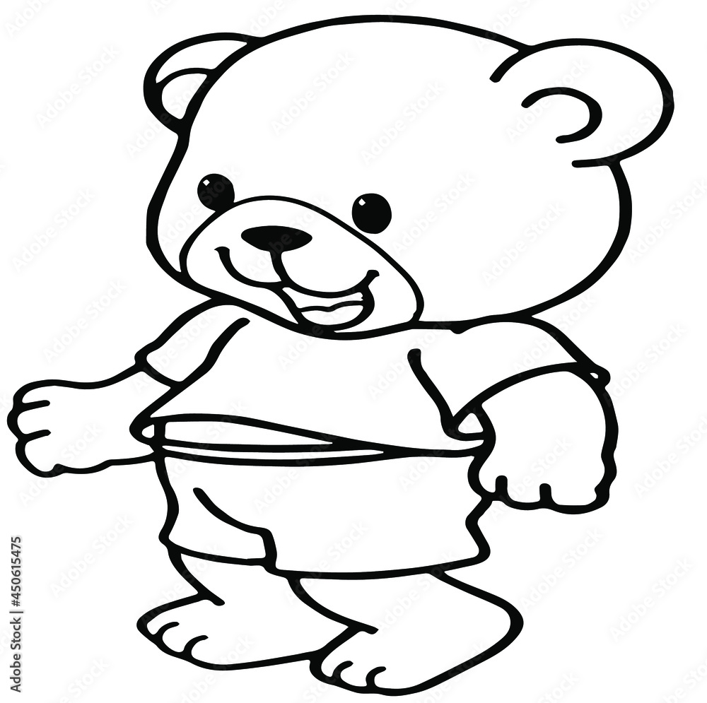Black and white cute cartoon baby bear. Coloring book for the children. Vector illustration Black and white cute cartoon baby bear. Coloring book for the children. Vector illustration