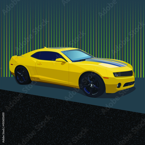 Vector drawing like a photo of a yellow sports car. Sports car. Vector illustration. Wallpaper. © Ольга Мороз
