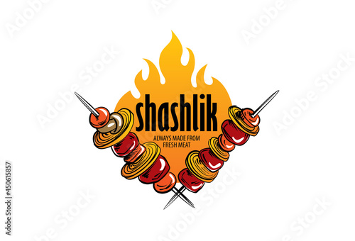 Vector logo with a drawn barbecue on a skewer