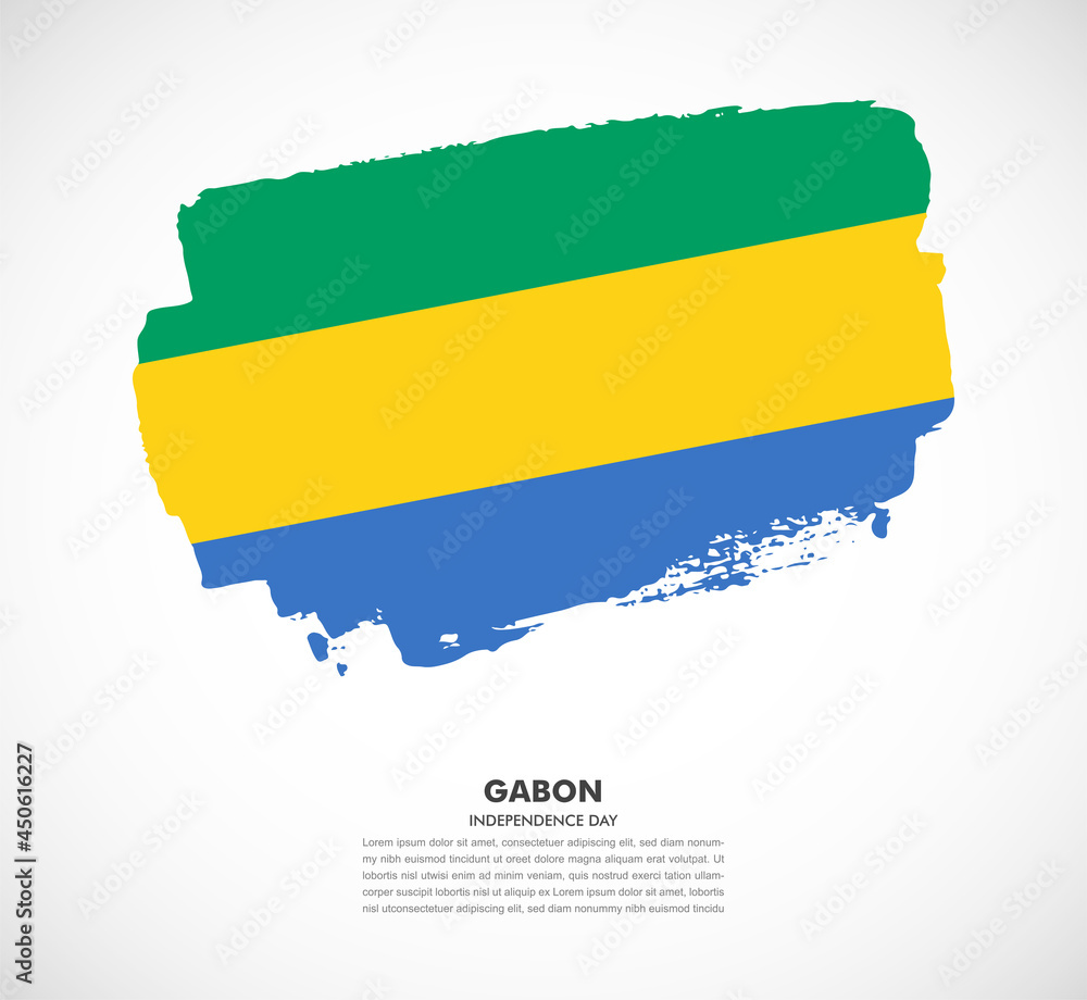 Obraz premium Hand drawn brush flag of Gabon on white background. Independence day of Gabon brush illustration