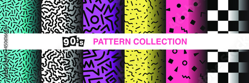 Collection of seamless patterns from 90's | Set of abstract graphics in retro vintage style for backgrounds | Flyer. poster, banner elements photo