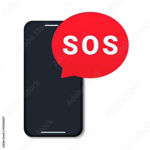 SOS message on mobile phone. Emergency call. First aid. Illustration vector
