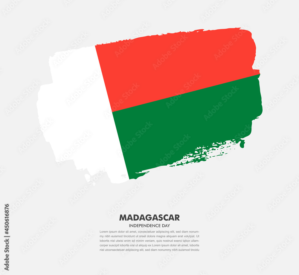 Hand drawn brush flag of Madagascar on white background. Independence day of Madagascar brush illustration Hand drawn brush flag of Madagascar on white background. Independence day of Madagascar brush illustration