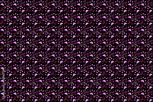 Seamless pastel color cute dog footprints on black background.